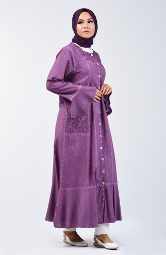 Abaya à Volant 8888-06 Rose Pâle Foncé 8888-06