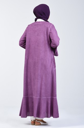 Abaya à Volant 8888-06 Rose Pâle Foncé 8888-06