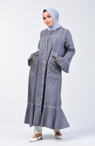 Abaya à Volant  8888-08 Gris 8888-08