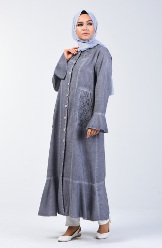 Abaya à Volant  8888-08 Gris 8888-08