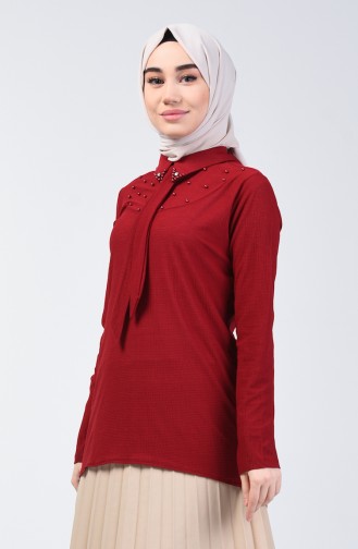 Pearled Asymmetric Shirt 1601-03 Claret Red 1601-03