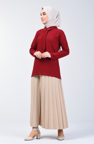 Pearled Asymmetric Shirt 1601-03 Claret Red 1601-03