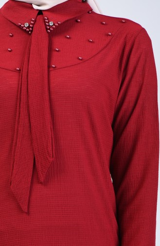 Pearled Asymmetric Shirt 1601-03 Claret Red 1601-03
