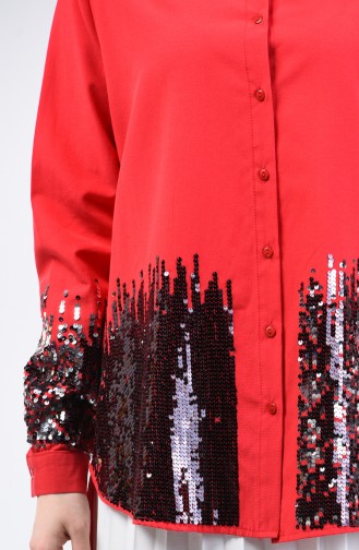 Sequined Asymmetrical Shirt 1636-01 Red 1636-01