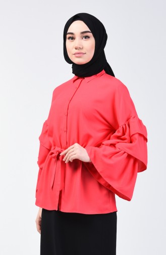 Ruched Waist Shirt 1637-02 Coral 1637-02