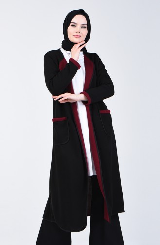 Two Colored Long Sweater 8890-02 Black Claret Red 8890-02