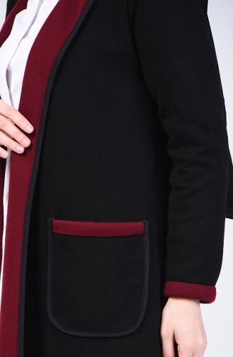 Two Colored Long Sweater 8890-02 Black Claret Red 8890-02