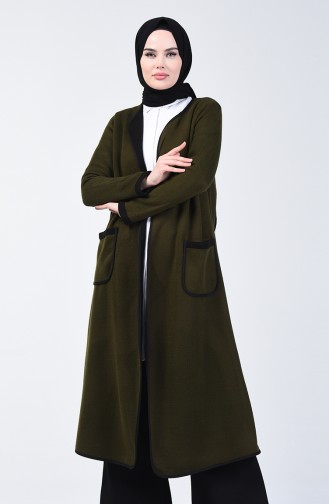 Two Colored Long Sweater 8890-03 Khaki Black 8890-03