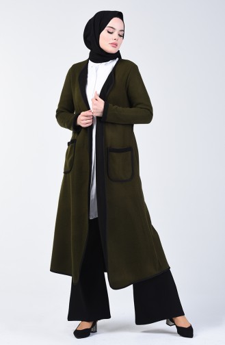 Two Colored Long Sweater 8890-03 Khaki Black 8890-03