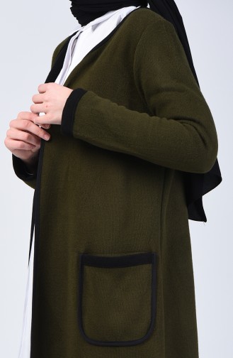 Two Colored Long Sweater 8890-03 Khaki Black 8890-03