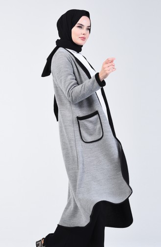 Two Colored Long Sweater 8890-04 Grey Black 8890-04
