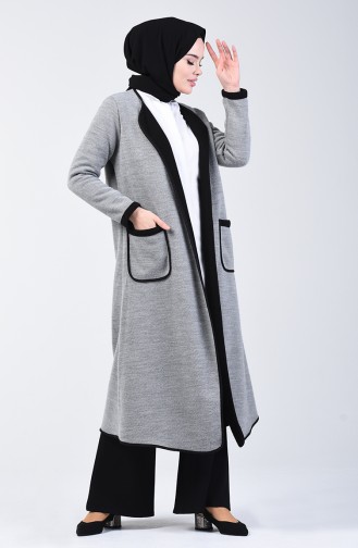 Two Colored Long Sweater 8890-04 Grey Black 8890-04