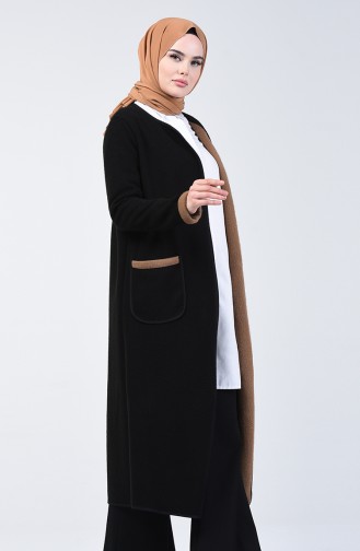 Two Colored Long Sweater 8890-06 Black Mink 8890-06