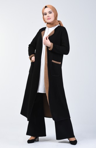 Two Colored Long Sweater 8890-06 Black Mink 8890-06