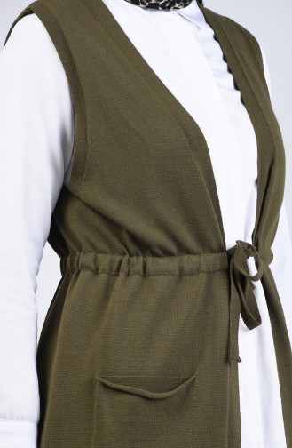 Gilet Tricot Fine Avec Poche 4208-01 Khaki 4208-01