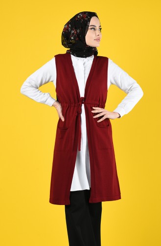 Gilet Tricot Fine Avec Poche 4208-06 Bordeaux 4208-06