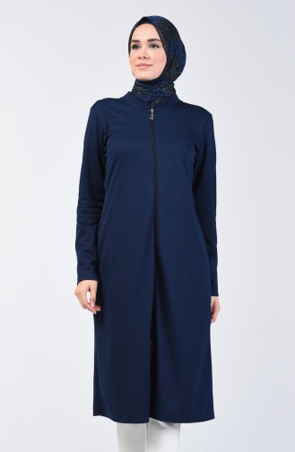 Zippered Coat 1621-04 Navy Blue 1621-04