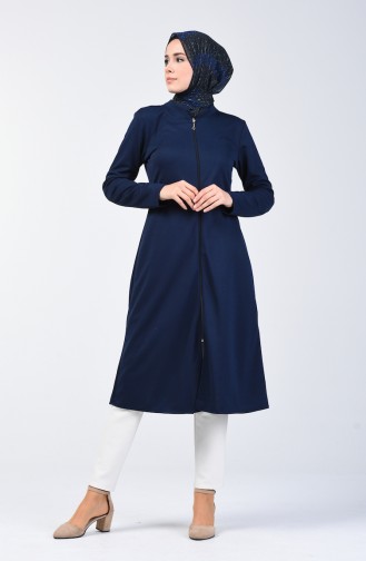 Zippered Coat 1621-04 Navy Blue 1621-04