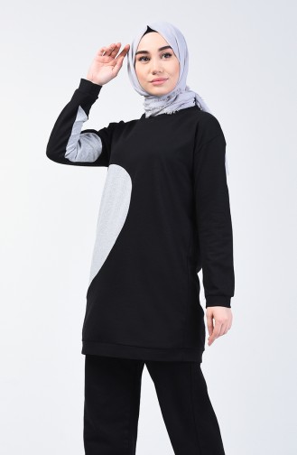 Kalpli Sweatshirt 3153-06 Siyah Gri