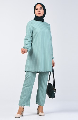 Elastic Sleeve Tunic Trousers Double Set 1027 A-01 Almond Green 1027A-01