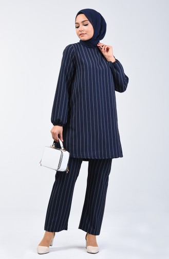 Elastic Sleeve Tunic Trousers Double Set 1027a-07 Navy Blue 1027A-07
