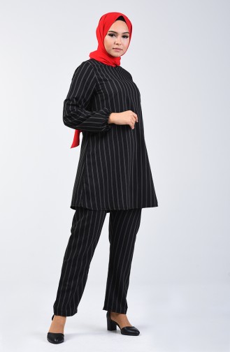 Balloon Sleeve Tunic Pants Double Suit 1027A-08 Black 1027A-08