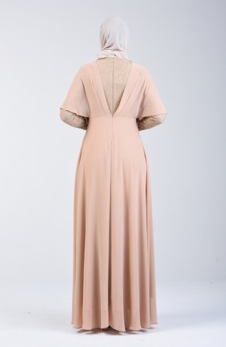 Robe de Soirée à Détail Dentelle 6059-03 Beige 6059-03