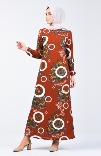 Elastic Sleeve Patterned Dress 8864-03 Tile 8864-03
