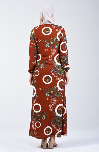 Elastic Sleeve Patterned Dress 8864-03 Tile 8864-03