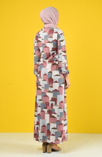 Elastic Sleeve Patterned Dress 8866-01 Rose Dry 8866-01