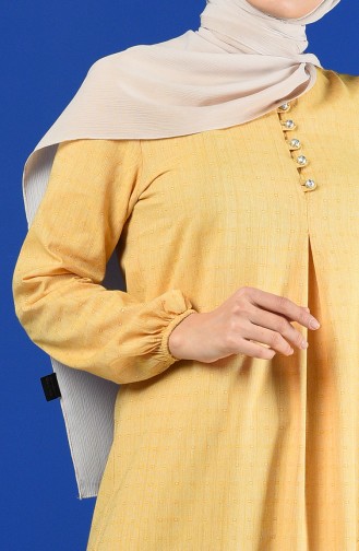 Düğmeli Elbise 8211-07 Sarı