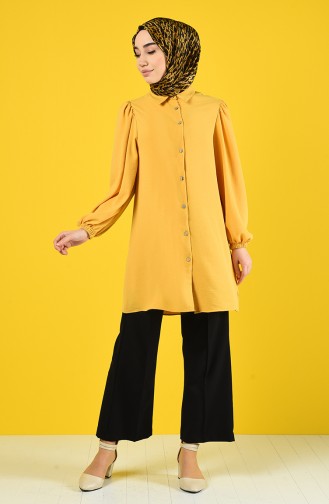 Elastic Sleeve Buttoned Tunic  1422-01 Mustard 1422-01