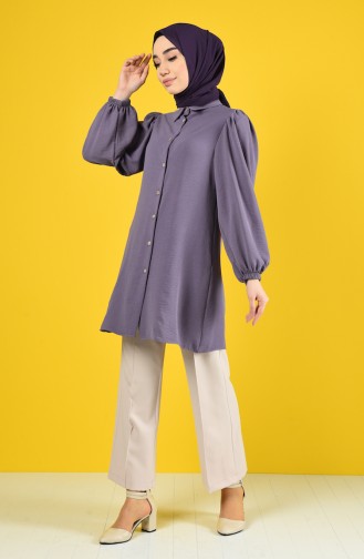 Elastic Sleeve Buttoned Tunic 1422-02 Purple 1422-02