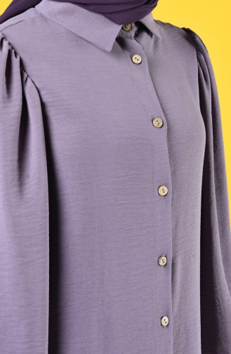 Elastic Sleeve Buttoned Tunic 1422-02 Purple 1422-02