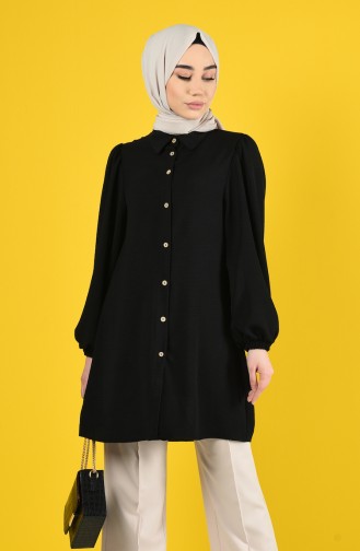 Elastic Sleeve Buttoned Tunic  1422-04 Black 1422-04