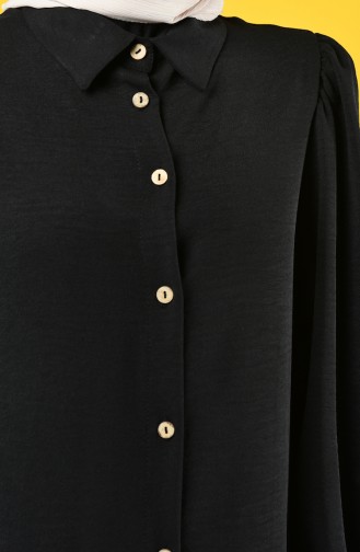 Elastic Sleeve Buttoned Tunic  1422-04 Black 1422-04