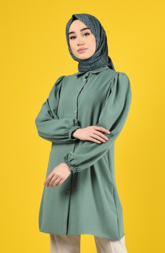 Elastic Sleeve Buttoned Tunic 1422-05 Almond Green 1422-05