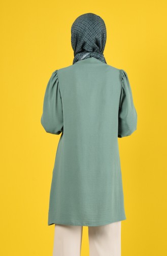 Elastic Sleeve Buttoned Tunic 1422-05 Almond Green 1422-05