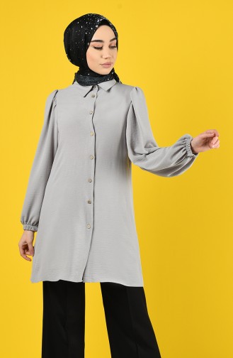 Elastic Sleeve Buttoned Tunic 1422-06 Gray 1422-06