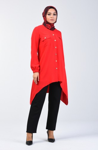 Aeroben Fabric Asymmetric Tunic with Pockets 0081-03 Red 0081-03