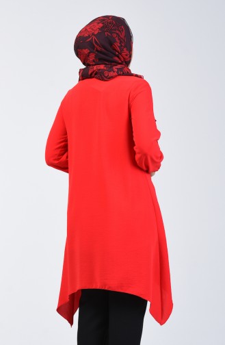 Aeroben Fabric Asymmetric Tunic with Pockets 0081-03 Red 0081-03