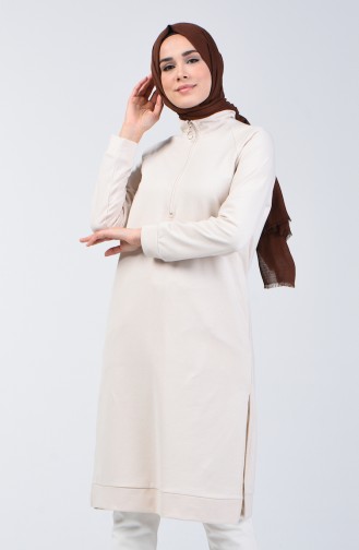 Fermuarlı Reglan Kol Tunik 3150-02 Ekru