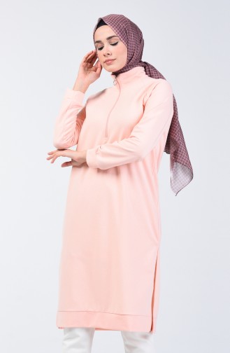 Fermuarlı Reglan Kol Tunik 3150-07 Pudra