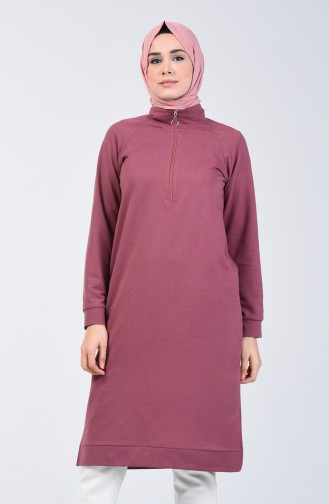 Fermuarlı Reglan Kol Tunik 3150-09 Gül Kurusu