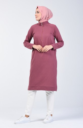 Fermuarlı Reglan Kol Tunik 3150-09 Gül Kurusu