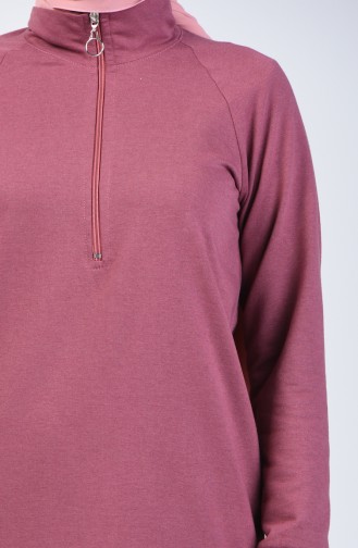 Fermuarlı Reglan Kol Tunik 3150-09 Gül Kurusu