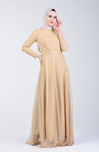 Beige İslamitische Avondjurk 83049-04