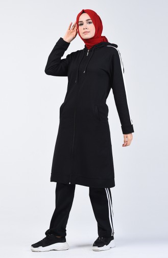 Hooded Zippered Tracksuit Set 20007a-01 Black 20007A-01