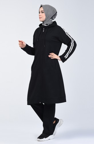 Hooded Zippered Tracksuit Set 20007b-01 Black 20007B-01