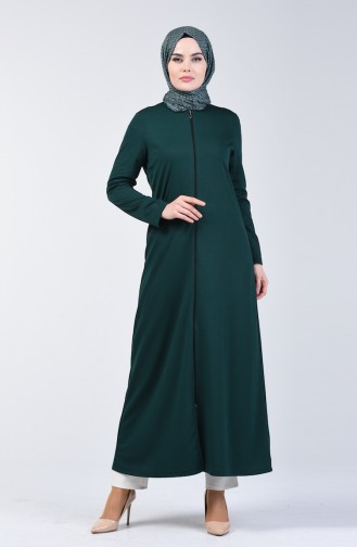 Abaya à Fermeture 3054-05 Vert émeraude 3054-05